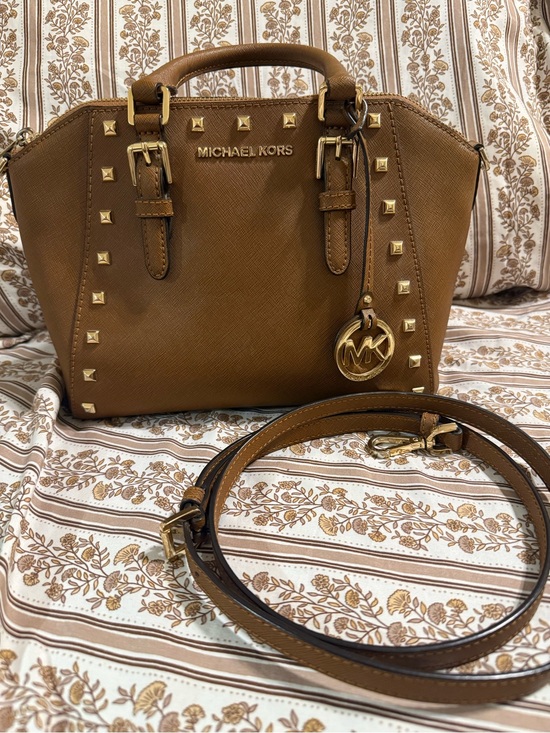 Michael Kors Handbags - Michael Kors Tan Saffiano Leather Studded Satchel with Detachable Strap